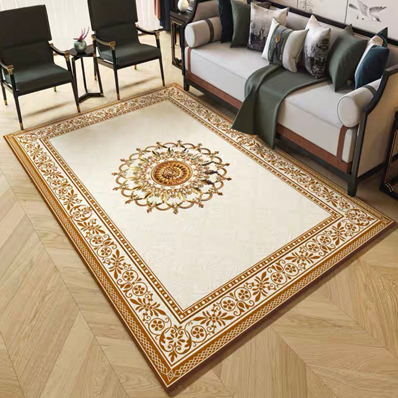 Yellow Tone Luxury Area Rug Polyester Marbling Print Rug Non-Slip Backing Indoor Rug for Living Room