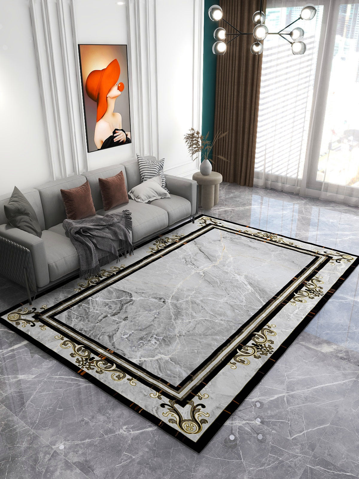 Solid Color Modern Area Carpet Polyester European Print Indoor Rug Easy Care Carpet for Living Room