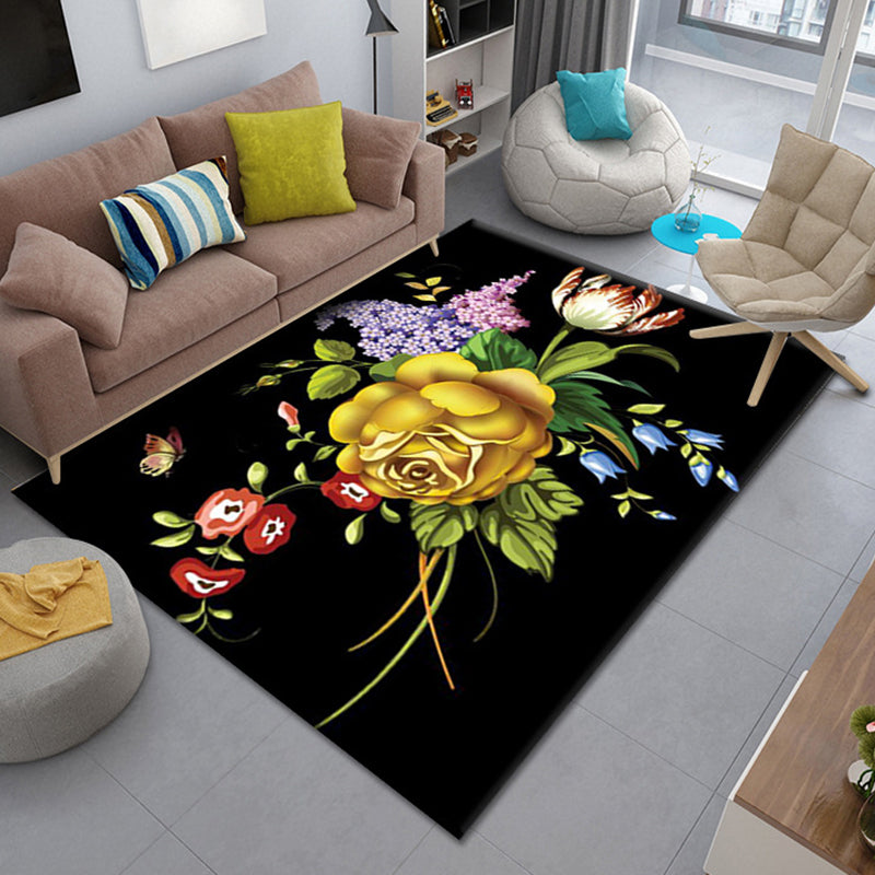 Multicolored Modern Area Rug Trendy Floral Printed Carpet Non-Slip Backing Rug for Home Decor