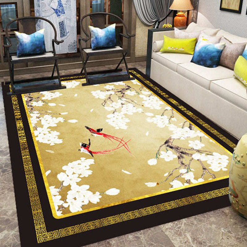 Solid Color Antique Print Rug Polyester Chinese Anti-Slip Backing Indoor Rug for Living Room