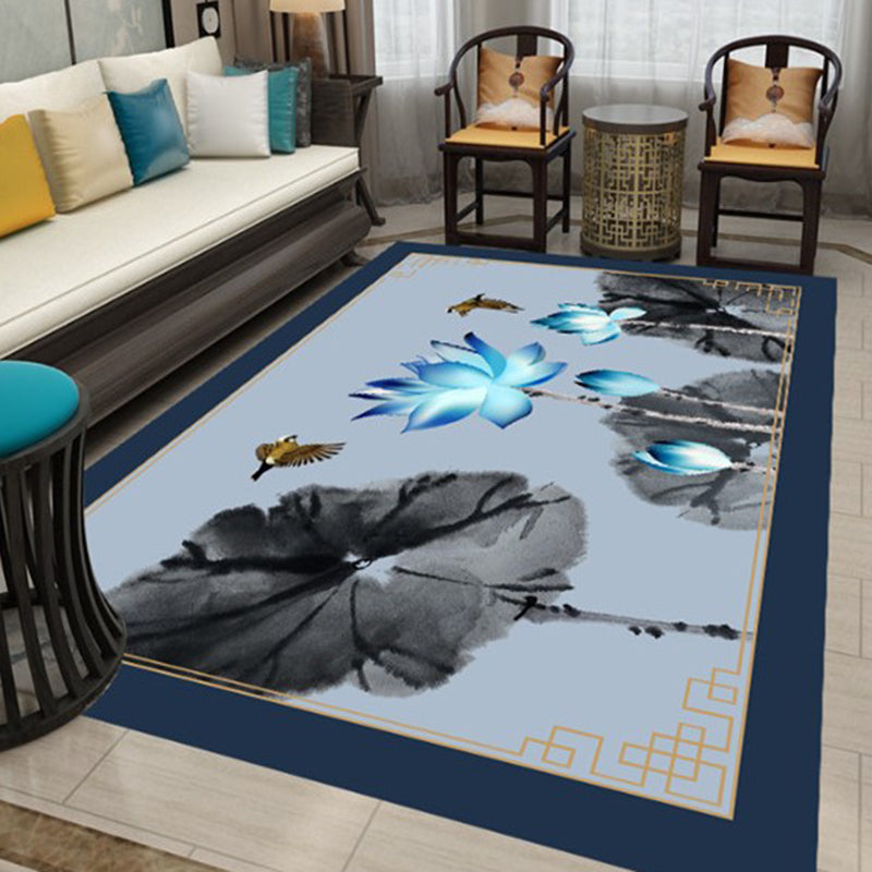 Solid Color Antique Print Rug Polyester Chinese Anti-Slip Backing Indoor Rug for Living Room