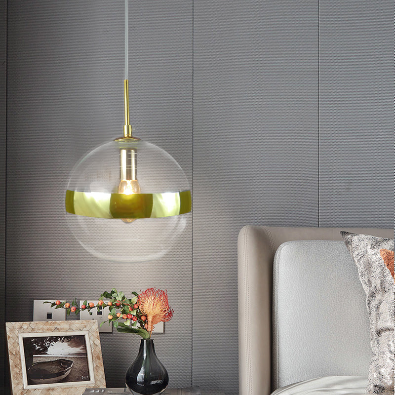 Modernist 1 Bulb Hanging Lamp Gold Sphere Ceiling Pendant Light with Clear Glass Shade