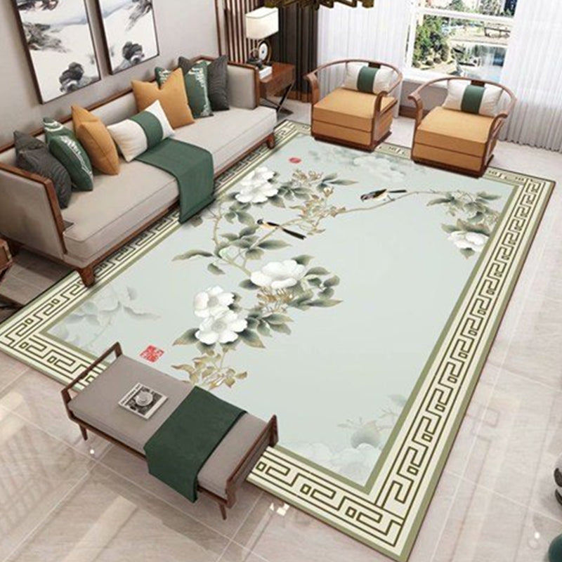 Multicolor Asian Indoor Rug Polyester Ink Branch Print Carpet Easy Care Rug for Home Decoration