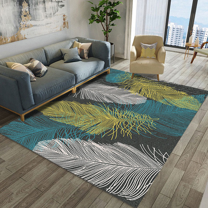 Trendy Feather Pattern Rug Modern Simple Carpet Polyester Non-Slip Backing Rug for Living Room