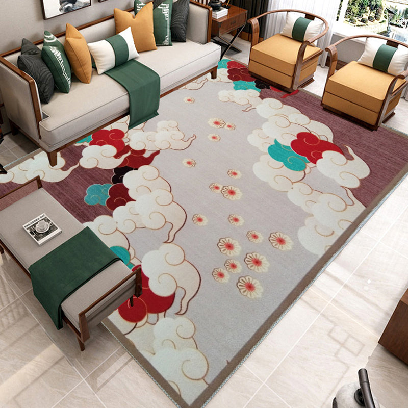 Multicolor Chinoiserie Area Carpet Polyester Ink Effect Indoor Rug Anti-Slip Backing Carpet for Living Room