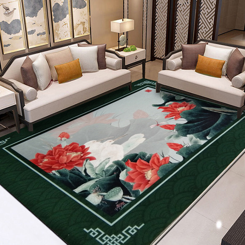 Multicolor Chinoiserie Area Carpet Polyester Ink Effect Indoor Rug Anti-Slip Backing Carpet for Living Room