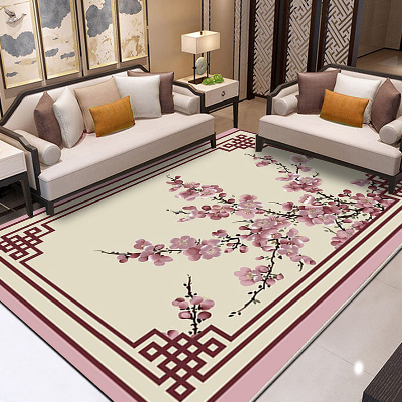 Multicolor Chinoiserie Area Carpet Polyester Ink Effect Indoor Rug Anti-Slip Backing Carpet for Living Room