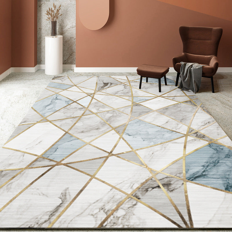 Luxury Marble Surface Indoor Rug Creative Contemporary Rectangle Carpet Polyester Anti-Slip Backing Carpet for Living Room