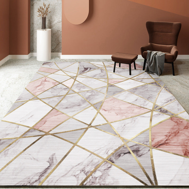 Luxury Marble Surface Indoor Rug Creative Contemporary Rectangle Carpet Polyester Anti-Slip Backing Carpet for Living Room