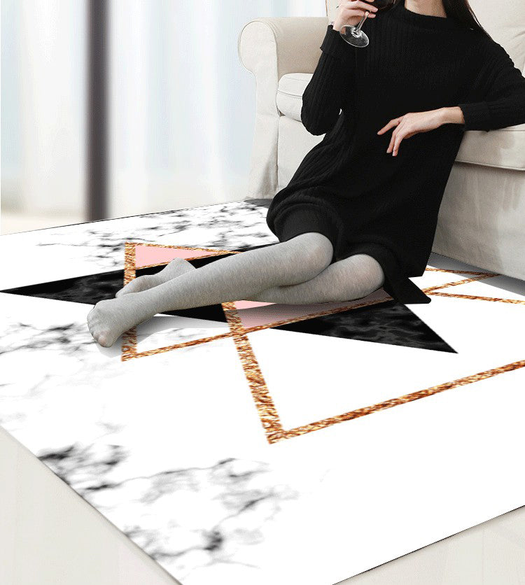 Trendy Marble Surface Print Rug Contemporary Creative Area Rug Polyester Friendly Washable Carpet for Home Decoration