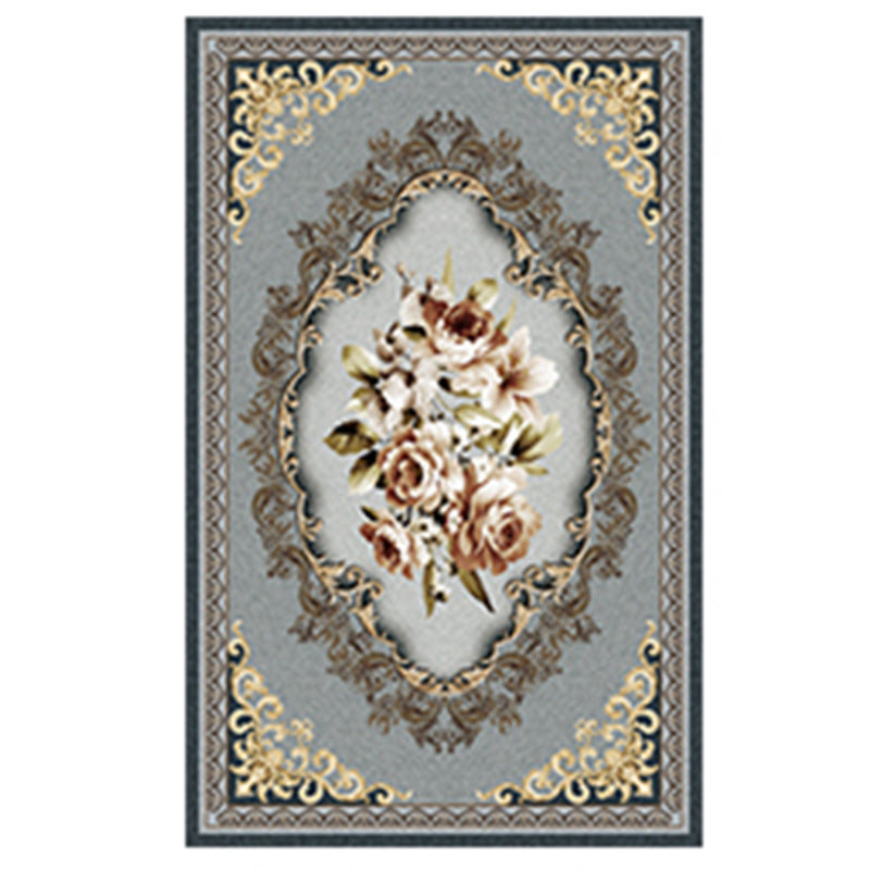 Blue Tone Modern Area Carpet Polyester Floral Printing Indoor Rug Easy Care Carpet for Home Decoration