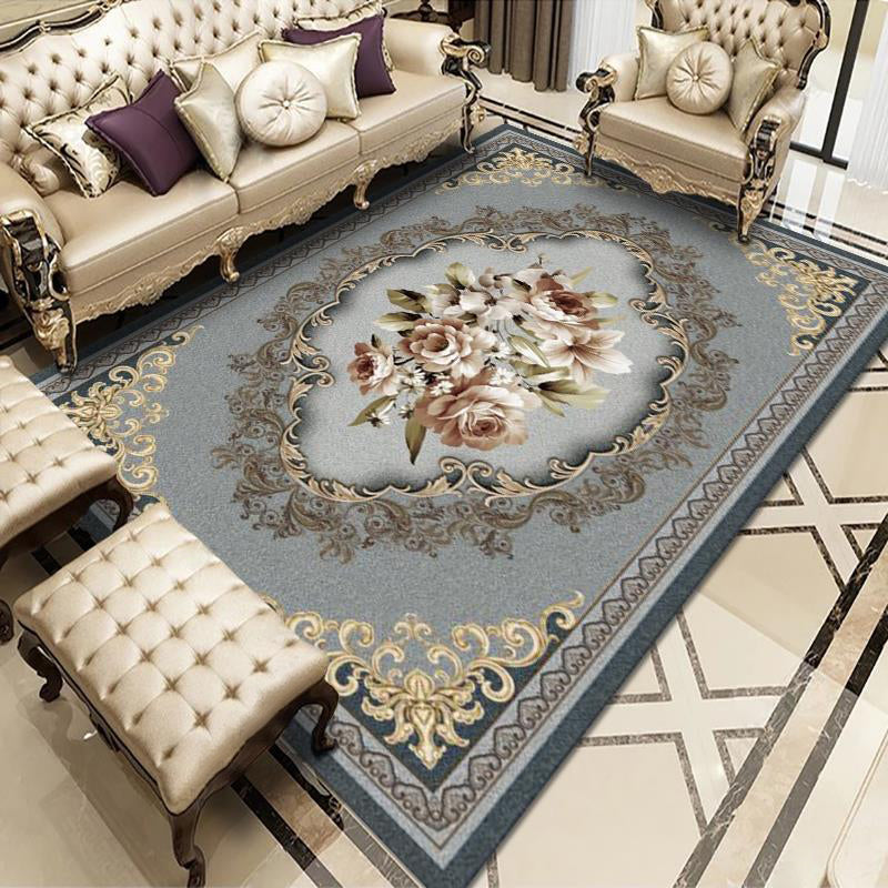Elegant Multicolor Modern Carpet Polyester Floral Print Indoor Rug Stain Resistant Rug for Home Decor