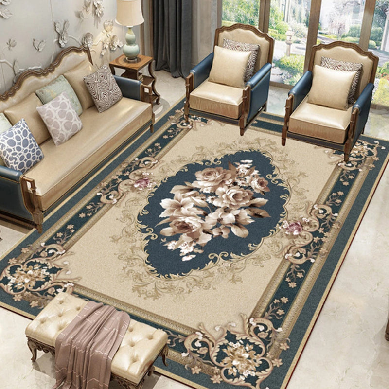Elegant Multicolor Modern Carpet Polyester Floral Print Indoor Rug Stain Resistant Rug for Home Decor