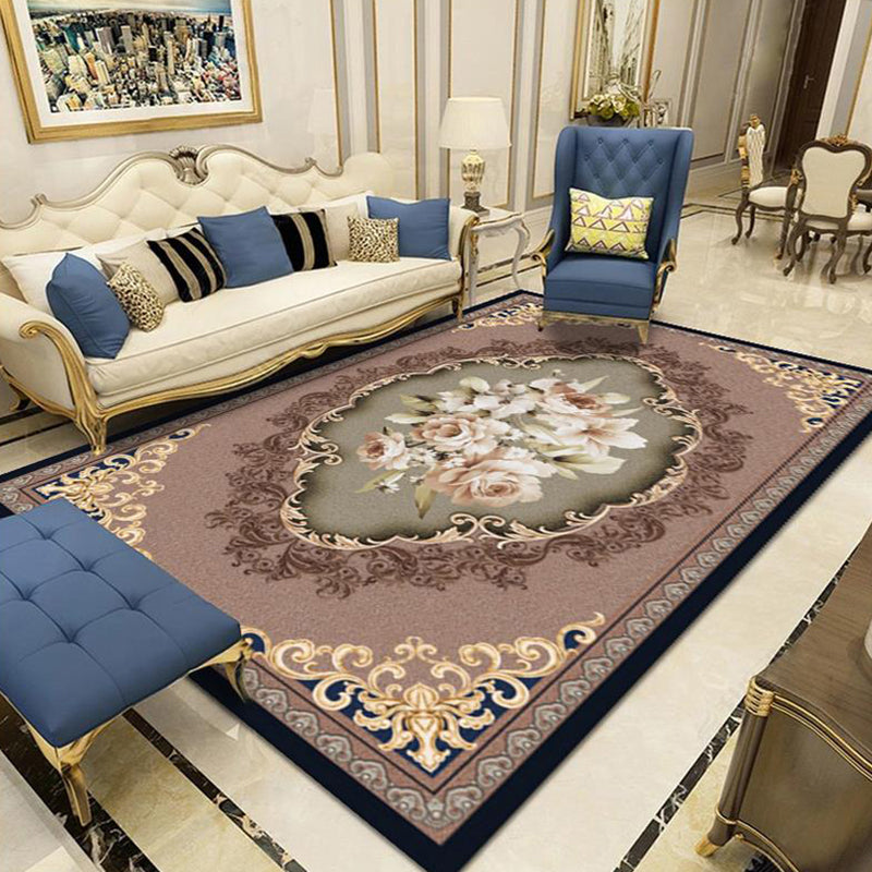 Elegant Multicolor Modern Carpet Polyester Floral Print Indoor Rug Stain Resistant Rug for Home Decor
