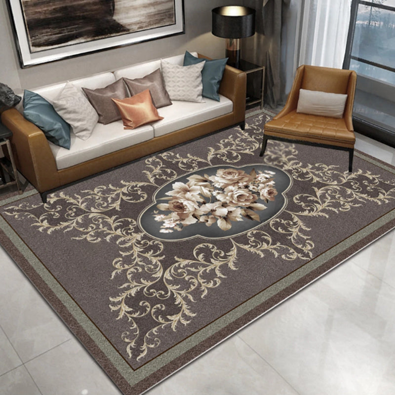 Elegant Multicolor Modern Carpet Polyester Floral Print Indoor Rug Stain Resistant Rug for Home Decor