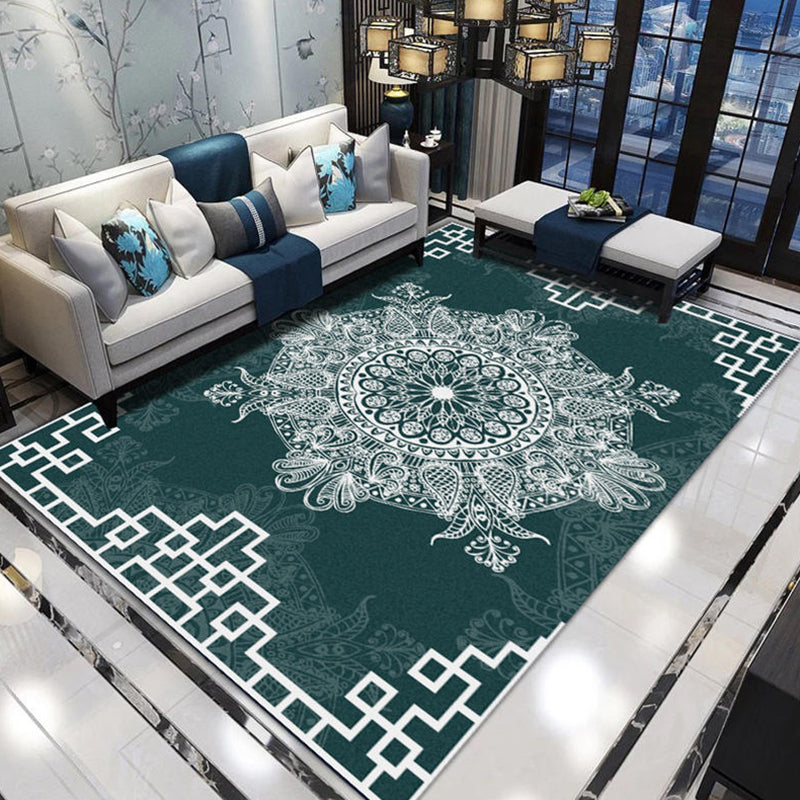 Multicolor Vintage Area Rug Polyester Branch Print Rug Non-Slip Backing Indoor Rug for Living Room