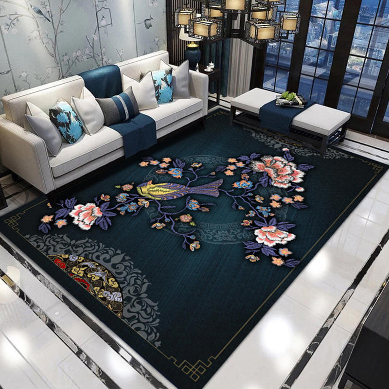 Multicolor Vintage Area Rug Polyester Branch Print Rug Non-Slip Backing Indoor Rug for Living Room