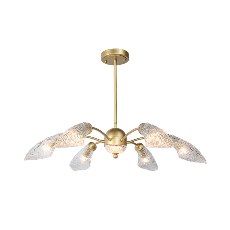 Lámpara de lámpara curva de vidrio transparente RETRO 6 luces de comedor de comedor en oro