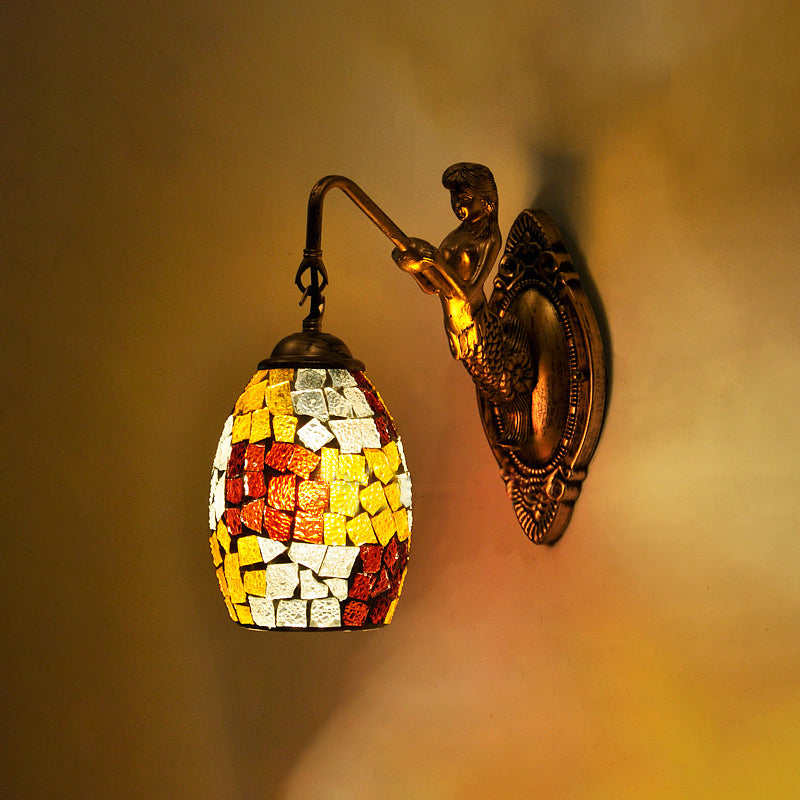Dome Vanity Lamp 1 Light Silver/Red/Yellow Stained Glass Mediterranean Stylish Sconce Light Fixture for Bathroom