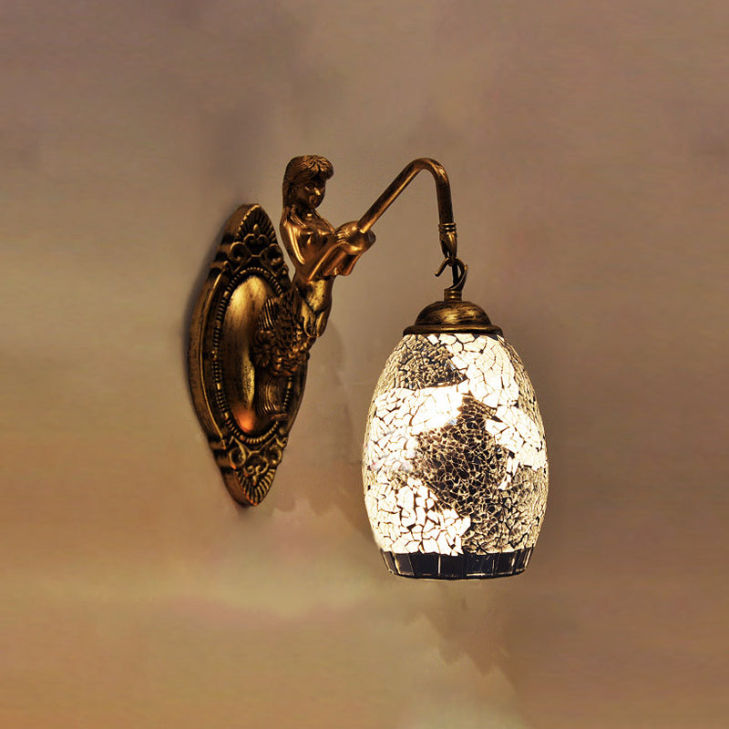 Dome Vanity Lamp 1 Light Silver/Red/Yellow Stained Glass Mediterranean Stylish Sconce Light Fixture for Bathroom