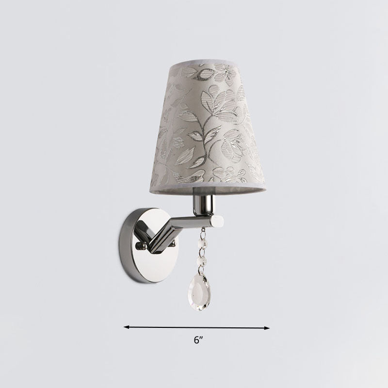 Tessuto tradizionale per la parete da parete del soggiorno affusolato 1 lampadina bianca a led da parete con goccia di cristallo trasparente