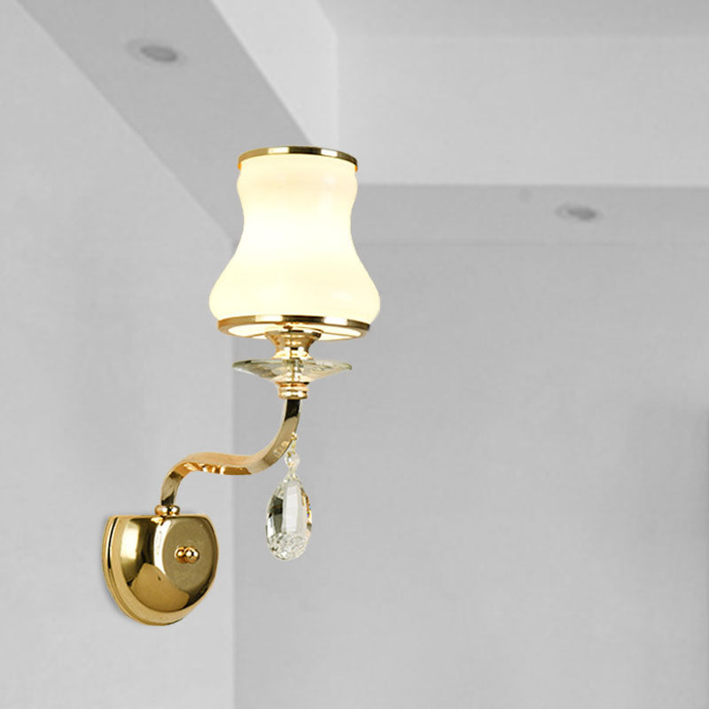 Lámpara de pared de campana de vidrio blanco vintage 1/2 cabezas de sala de estar LED LIGE LIGHTIVE con acento de cristal