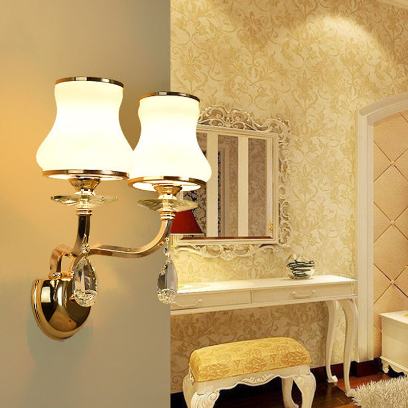 Lámpara de pared de campana de vidrio blanco vintage 1/2 cabezas de sala de estar LED LIGE LIGHTIVE con acento de cristal