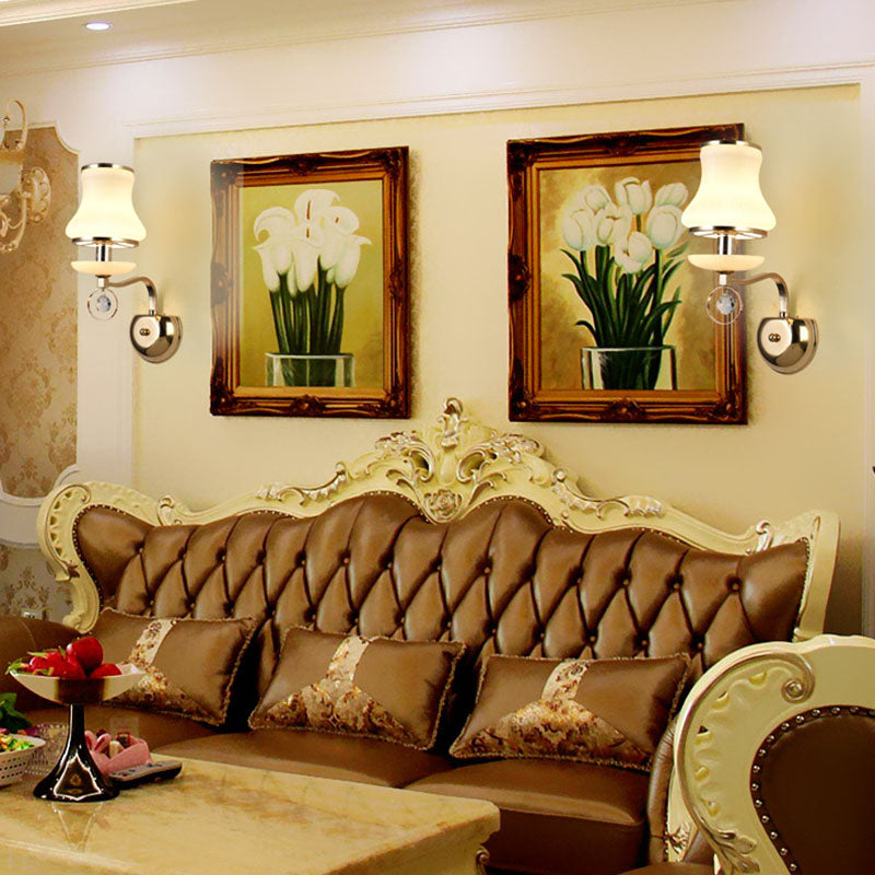 Lámpara de pared de campana de vidrio blanco vintage 1/2 cabezas de sala de estar LED LIGE LIGHTIVE con acento de cristal