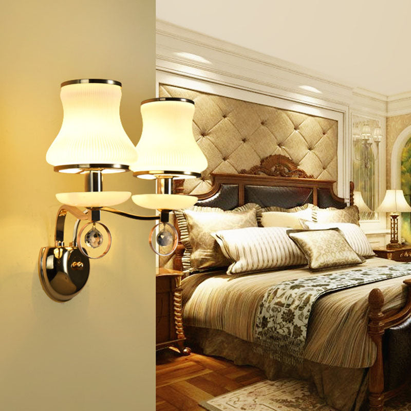 Lámpara de pared de campana de vidrio blanco vintage 1/2 cabezas de sala de estar LED LIGE LIGHTIVE con acento de cristal