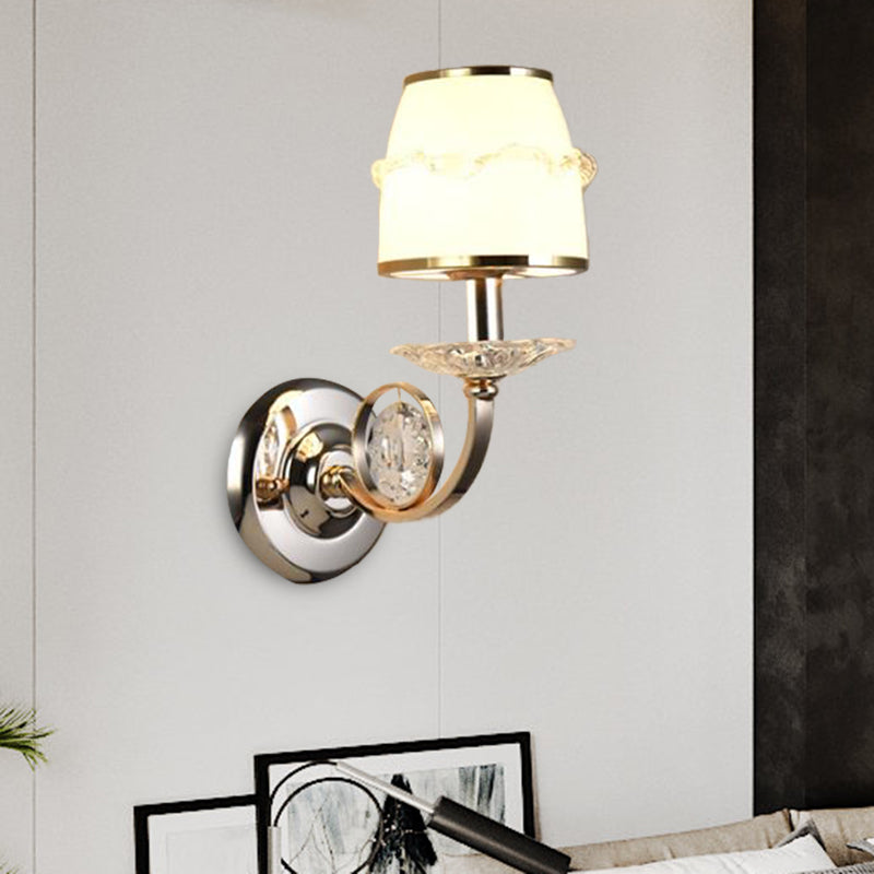 1/2-Bulb Curving Wall Light Traditional White Metal LED Wall Lamp with Crystal Accent