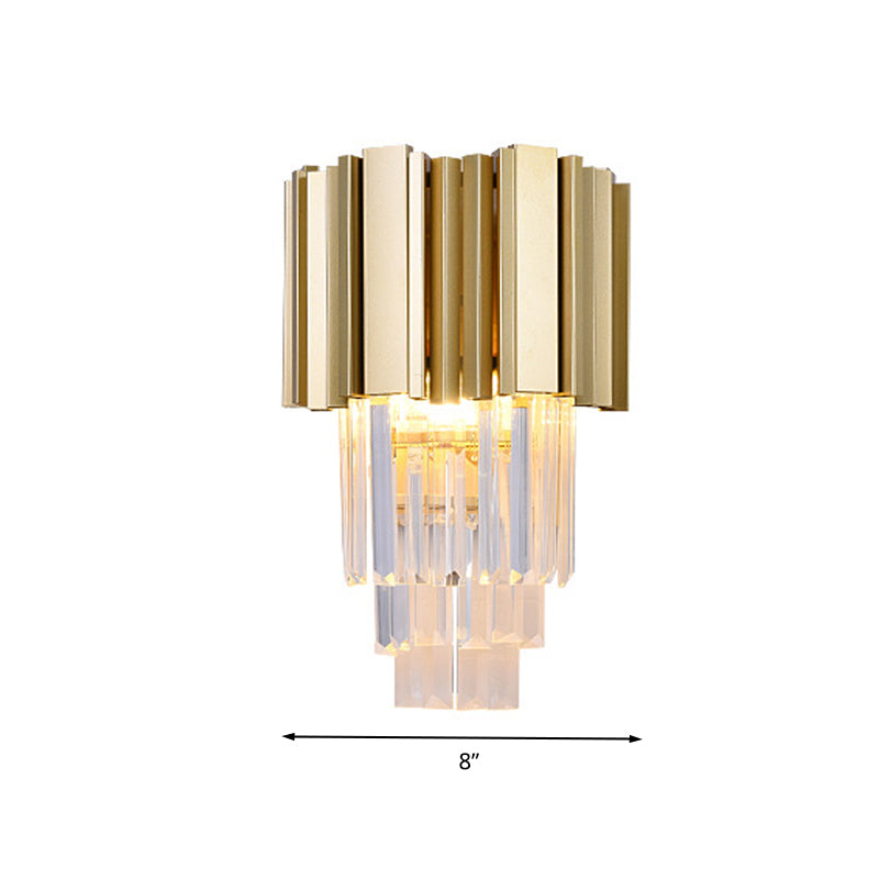 Traditionalism Tiered Wall Mount Lamp 2 Heads Clear Crystal LED Wall Sconce in Gold