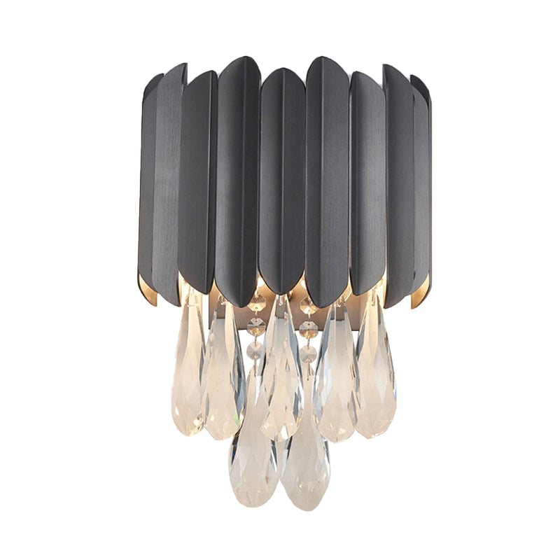 2 Lights Crystal Wall Sconce Traditionalist Black/Gold Teardrop Bedroom LED Wall Mounted Light