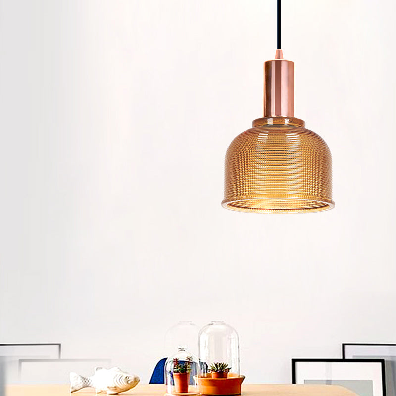 Dome Hanging Light Modernism Amber/Clear Glass 1 Bulb Living Room Pendant Lighting Fixture