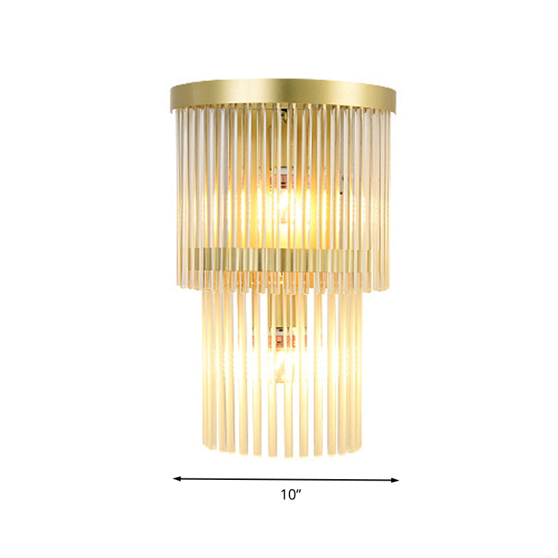 2 Bulbs Half Cylinder Wall Sconce Traditional Gold Clear Crystal LED Wall Light for Living Room