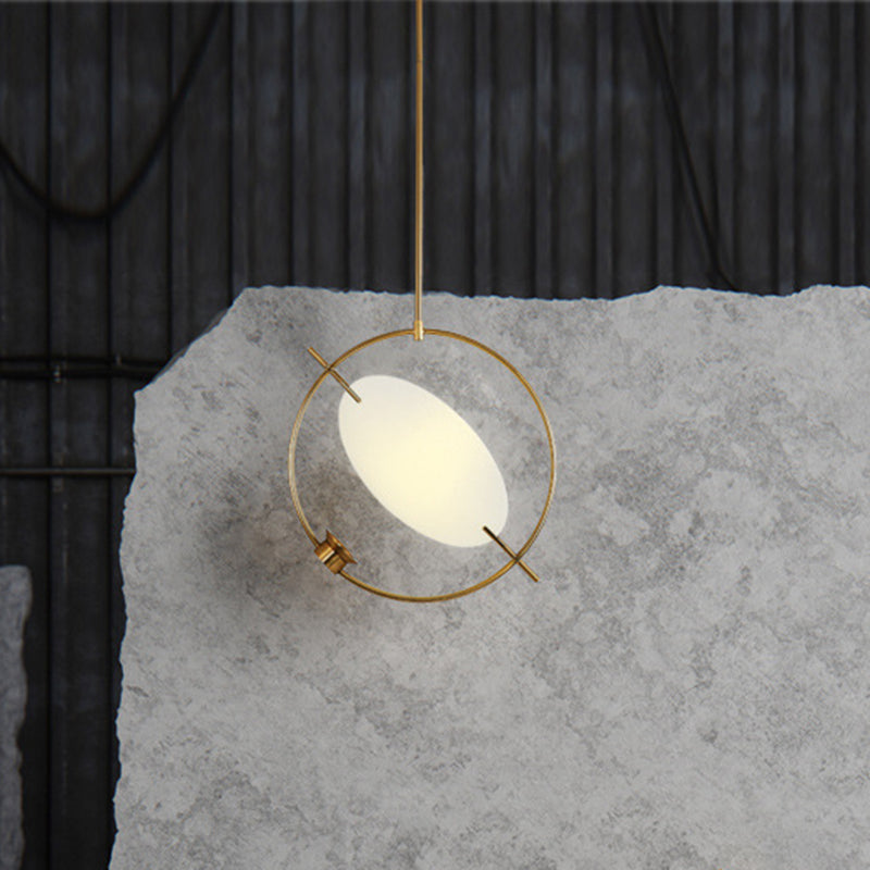 1 Head Circle Hanging Lighting Minimalist Metal Pendant Light Fixture in Gold for Bedroom