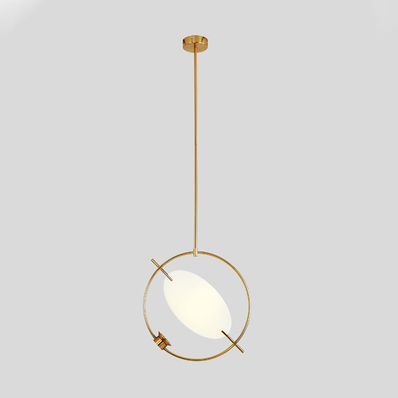 1 Head Circle Hanging Lighting Minimalist Metal Pendant Light Fixture in Gold for Bedroom