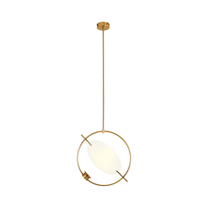 1 Head Circle Hanging Lighting Minimalist Metal Pendant Light Fixture in Gold for Bedroom