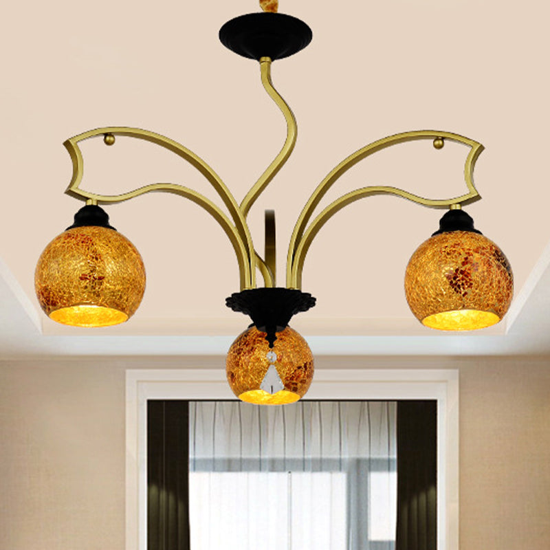Tiffany Globe Chandelier 3/6/8 Lights Stained Art Glass Pendant Lighting Fixture in Gold for Living Room