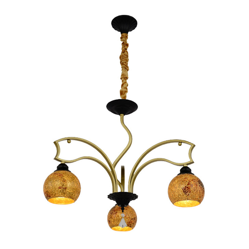 Tiffany Globe Chandelier 3/6/8 Lights Stained Art Glass Pendant Lighting Fixture in Gold for Living Room