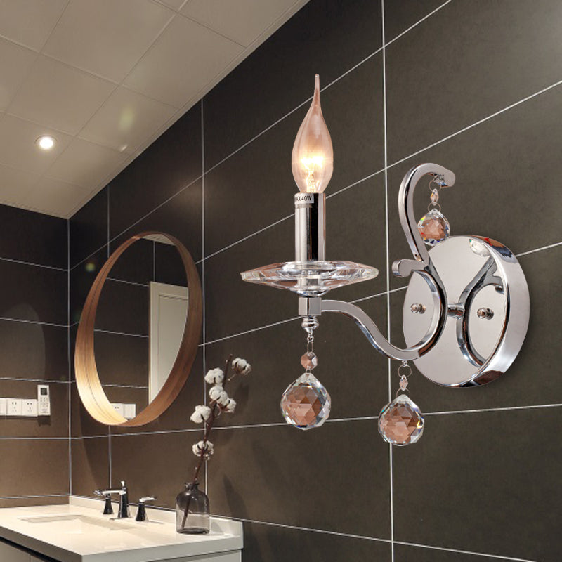Candelabra in metallo Light Sconce Light retrò 1/2-bulb soggiorno illuminazione a parete a LED con sfera di cristallo in cromo