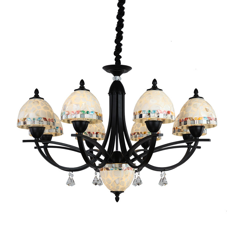 Éclairage d'éclairage de lustre blanc Dome Baroque 4/7/9 Lights Lampe à suspension en verre coupé à la main