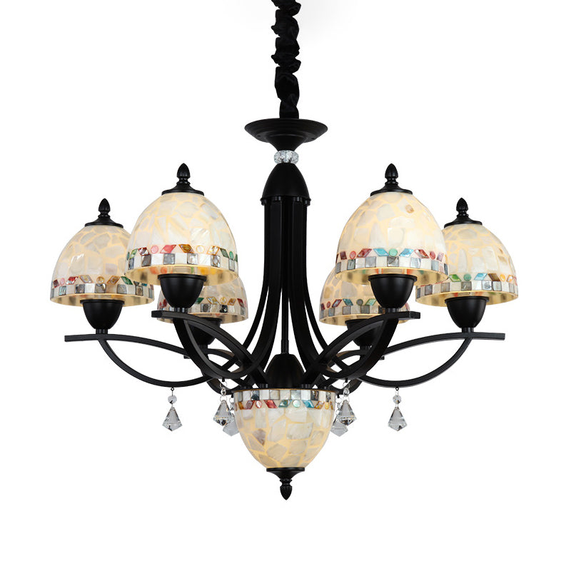 Éclairage d'éclairage de lustre blanc Dome Baroque 4/7/9 Lights Lampe à suspension en verre coupé à la main