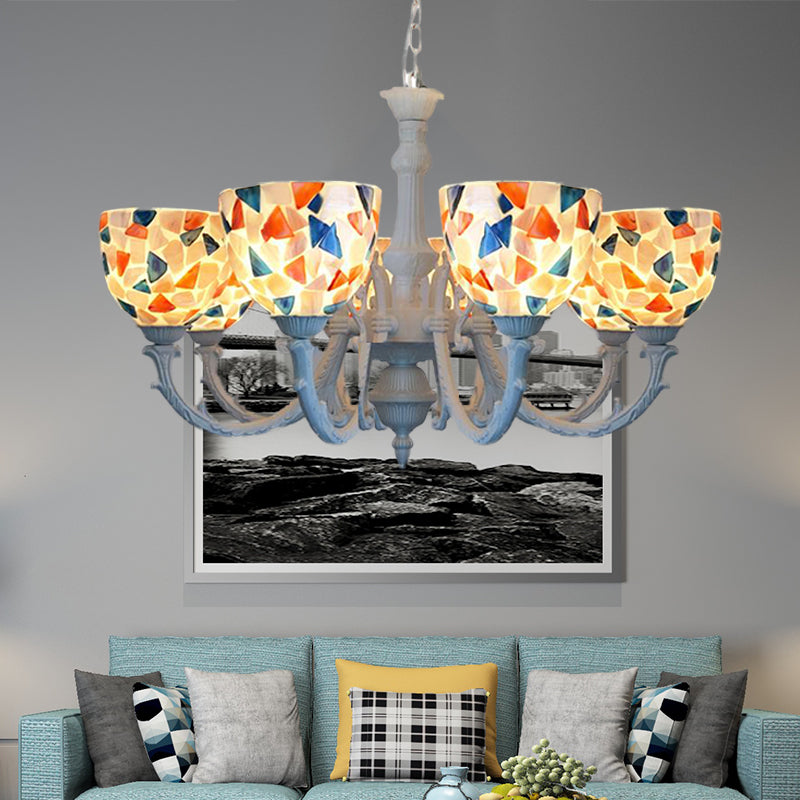 Chandelier en mosaïque blanche Méditerranée 3/5/8 Lumières Plafond coquille Pendant le salon