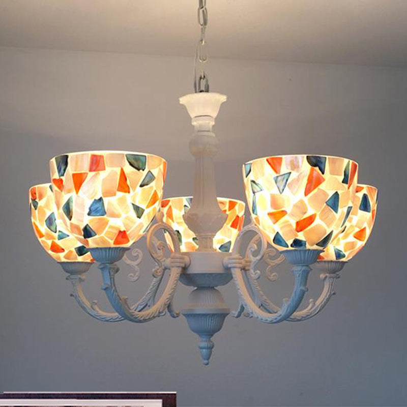 Chandelier en mosaïque blanche Méditerranée 3/5/8 Lumières Plafond coquille Pendant le salon