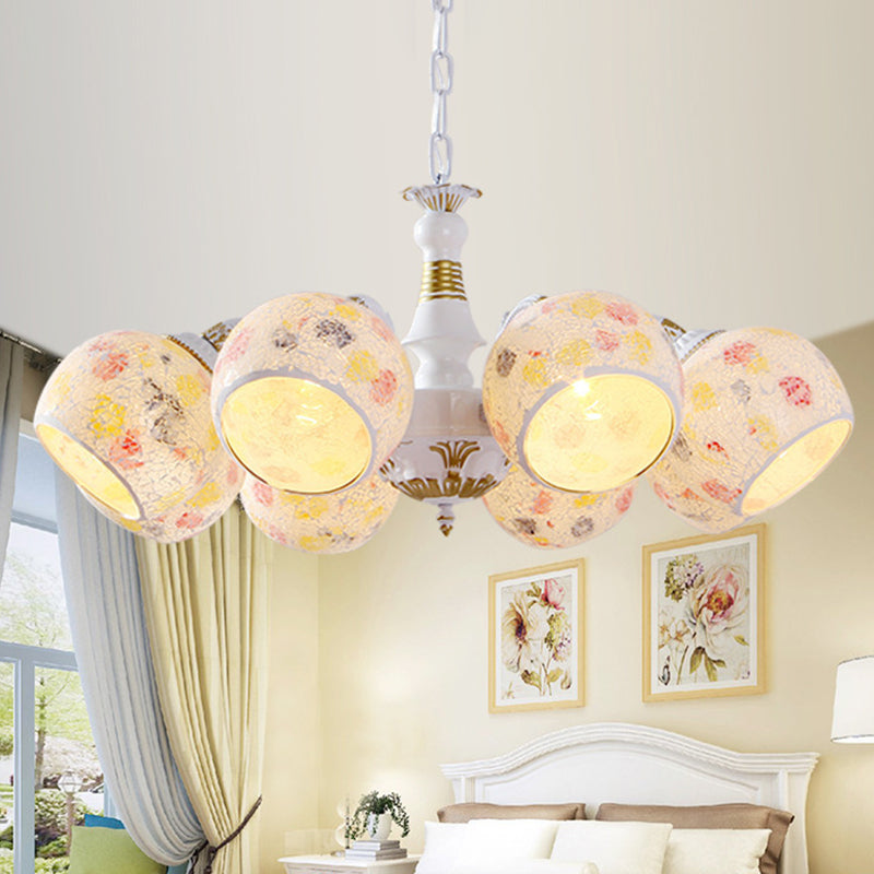 Lampe de lustre sphérique méditerranéenne 5/6/8 Lumières vitrail de luminaire suspendu en blanc