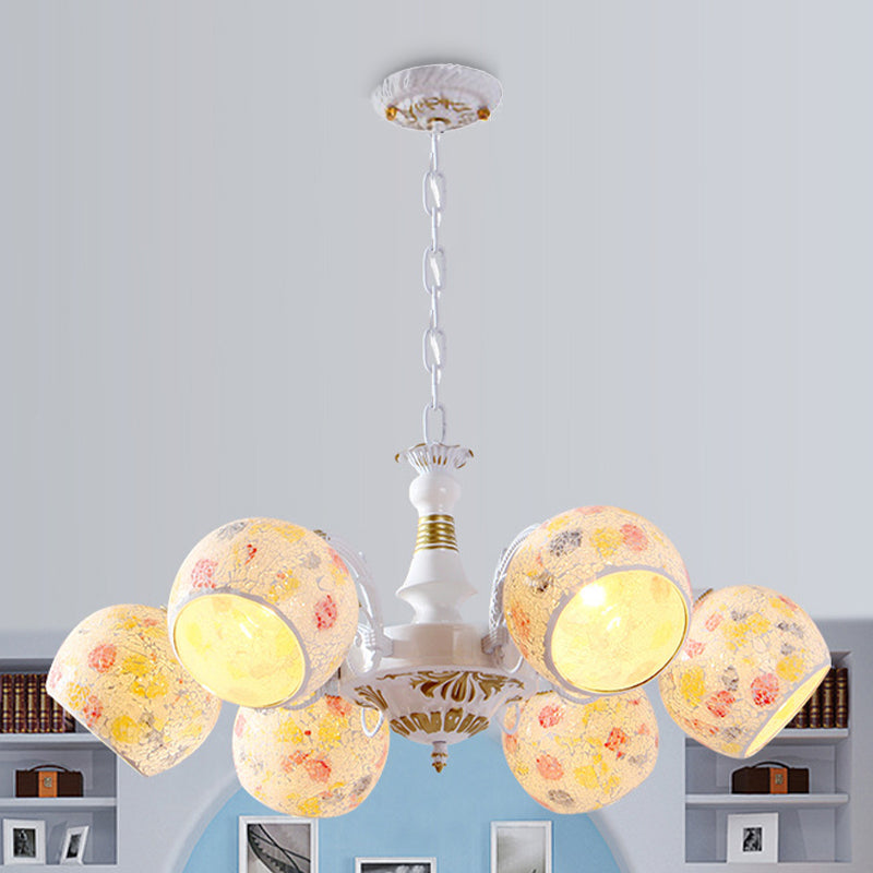 Lampe de lustre sphérique méditerranéenne 5/6/8 Lumières vitrail de luminaire suspendu en blanc