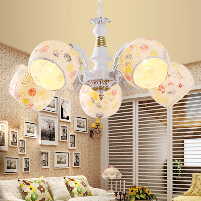 Lampe de lustre sphérique méditerranéenne 5/6/8 Lumières vitrail de luminaire suspendu en blanc