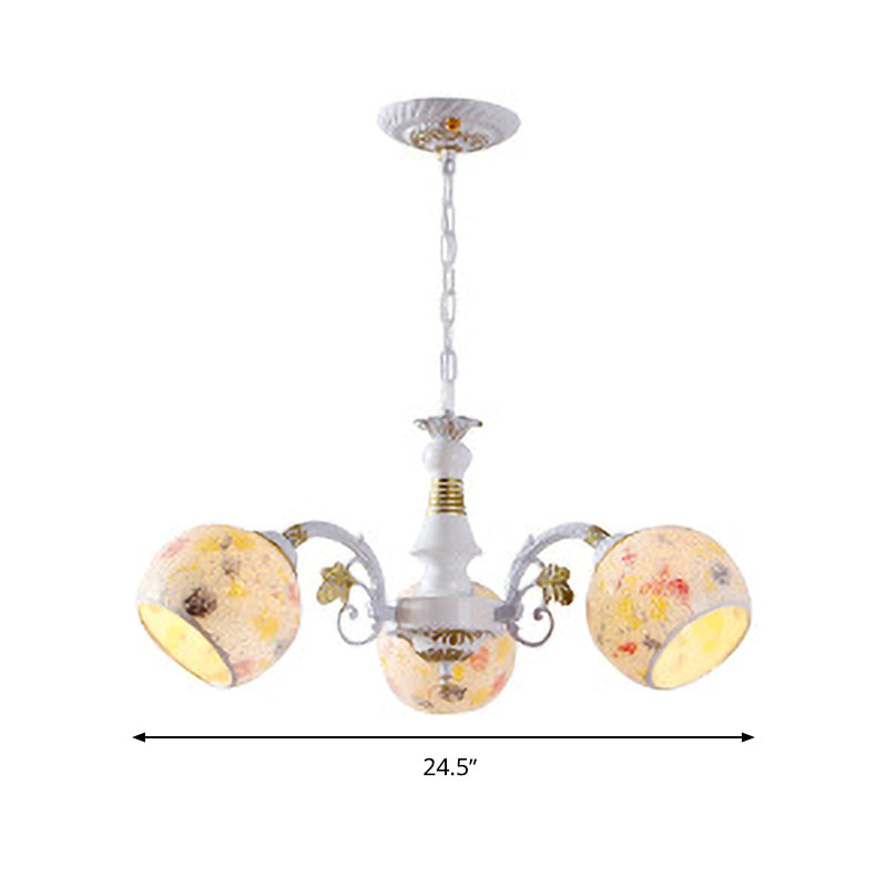 Lampe de lustre sphérique méditerranéenne 5/6/8 Lumières vitrail de luminaire suspendu en blanc