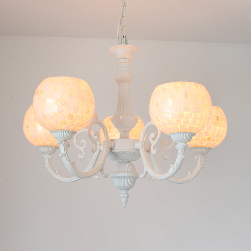 Shell White Chandelier Lighting Fixture Curving Arm 3/5/8 LUMIÈRES TIFFANY Style Hanging Light