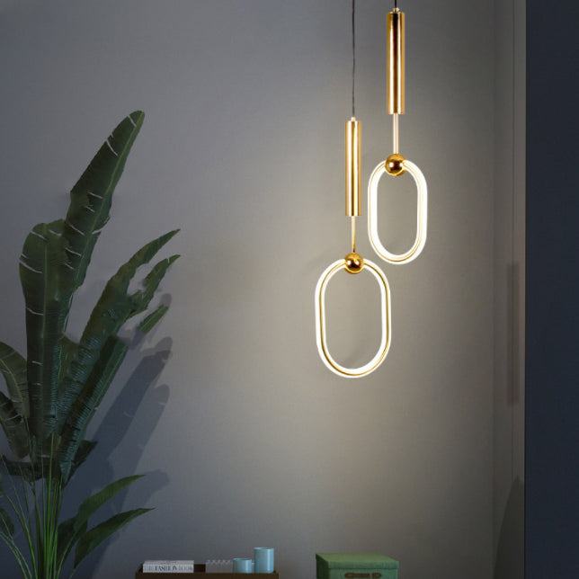 Wrought Iron Gold LED Pendant Light in Modern Luxury Style Acrylic Linear Hanging Lamp for Bedroom